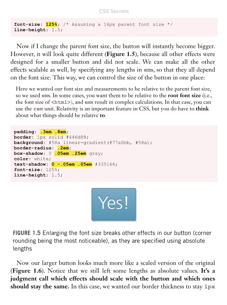 Extract of a CSS book, with codes and figures